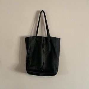 Large Leather Italian Shoulder Bag - Black
